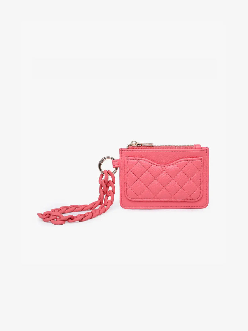 Jen & Co. Rhodes Quilted Wallet with Chain Strap Coral Pink Vegan Leather