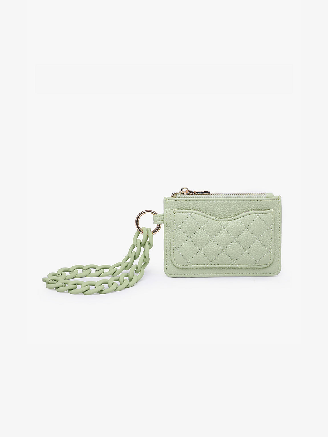 Jen & Co. Rhodes Quilted Wallet with Chain Strap Pale Lime Vegan Leather