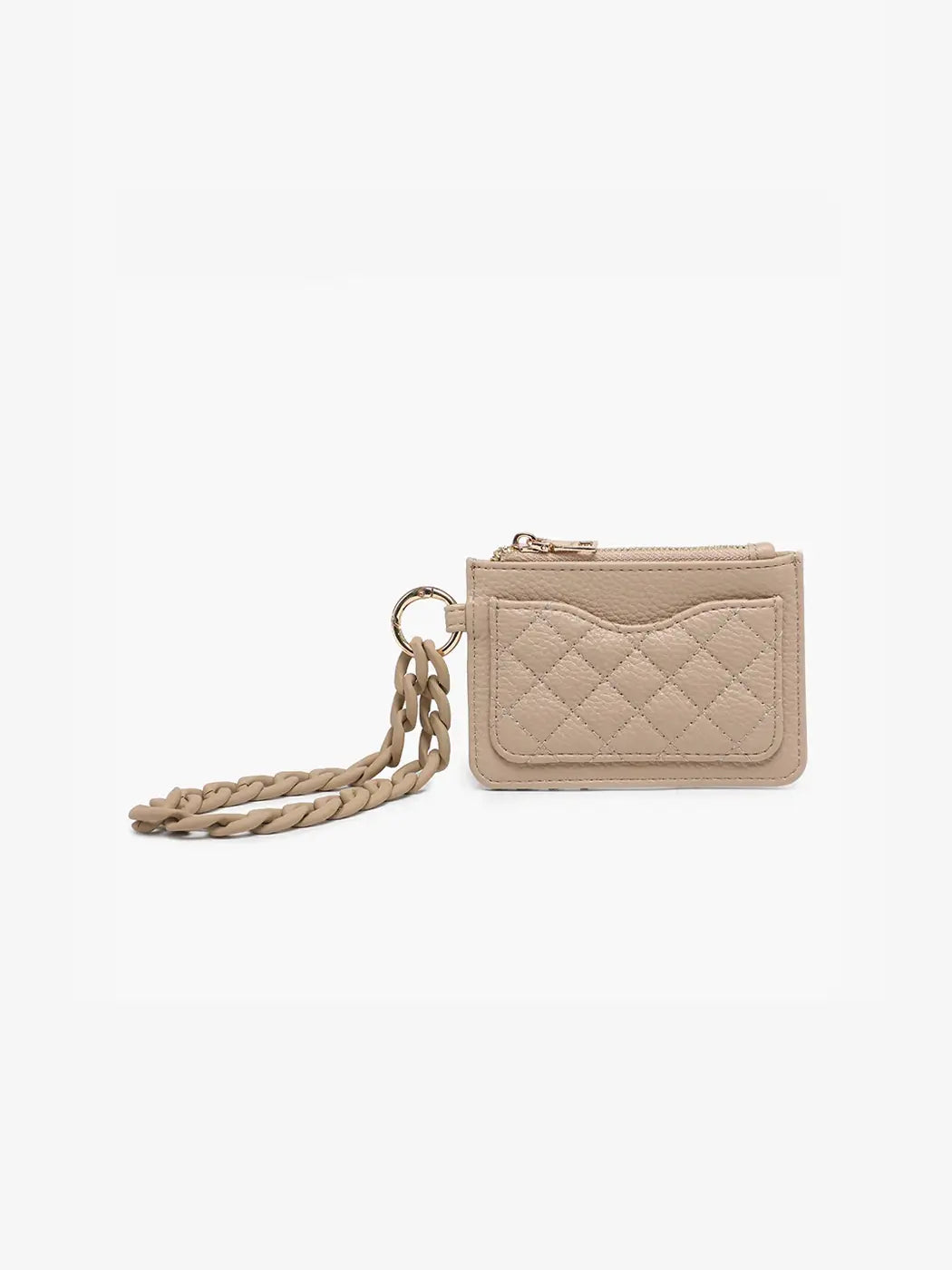 Jen & Co. Rhodes Quilted Wallet with Chain Strap Taupe Vegan Leather