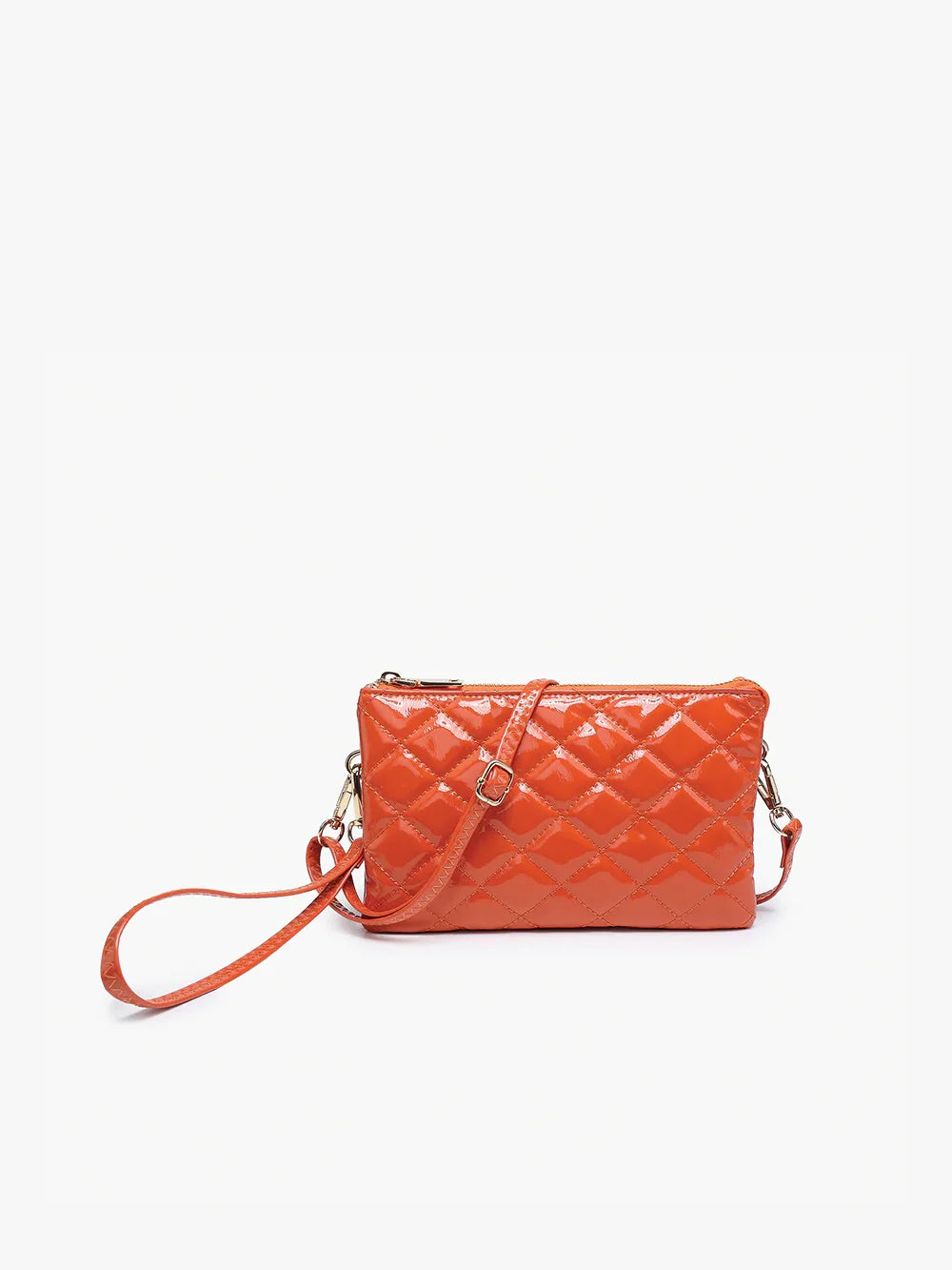 Jen & Co. Riley High Gloss Quilted Crossbody Wristlet Flame