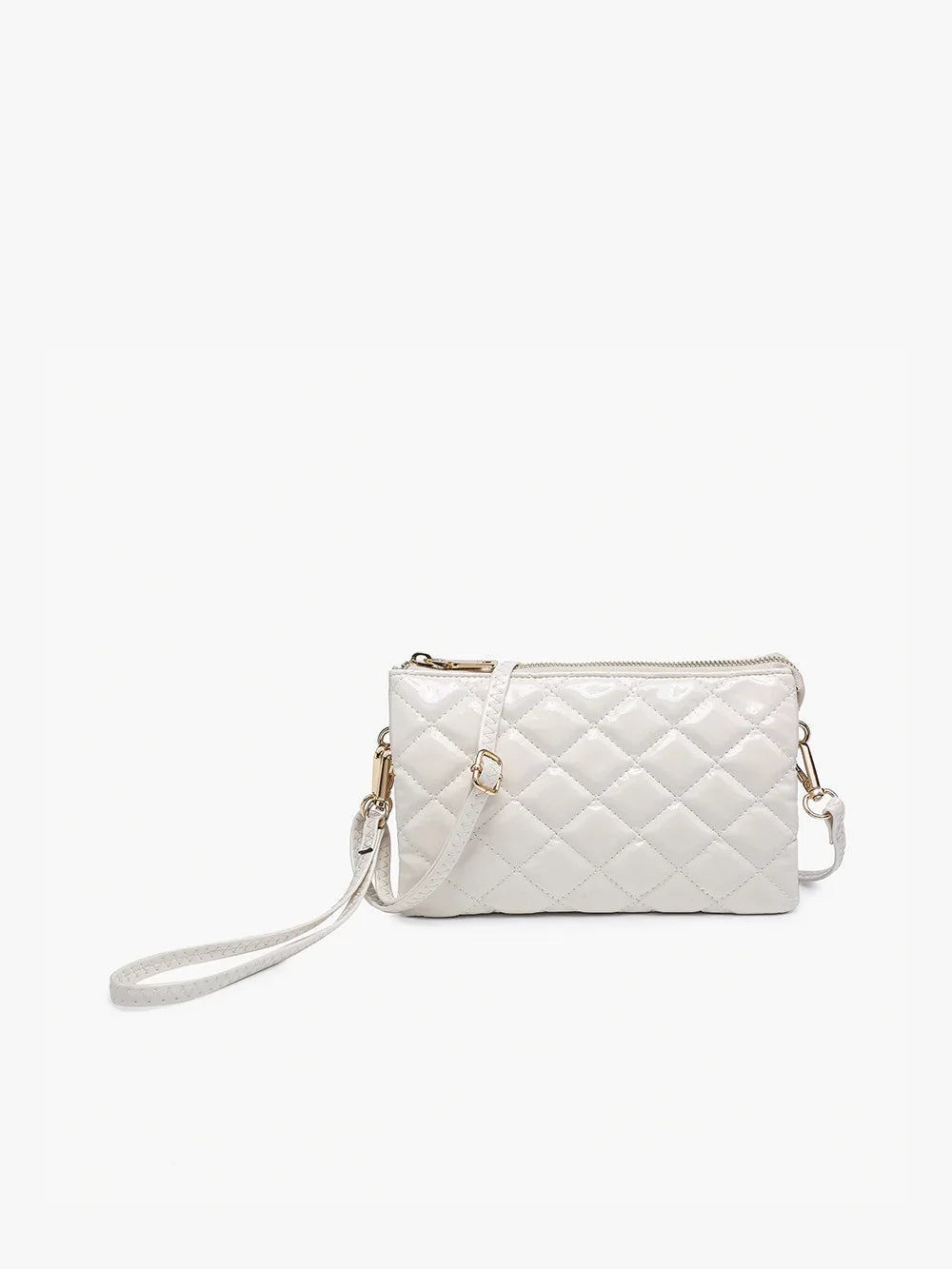 Jen & Co. Riley High Gloss Quilted Crossbody Wristlet Off-White