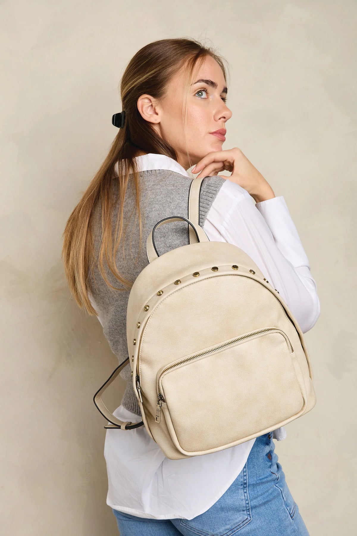 Jen & Co. Sariya Studded Backpack Off White