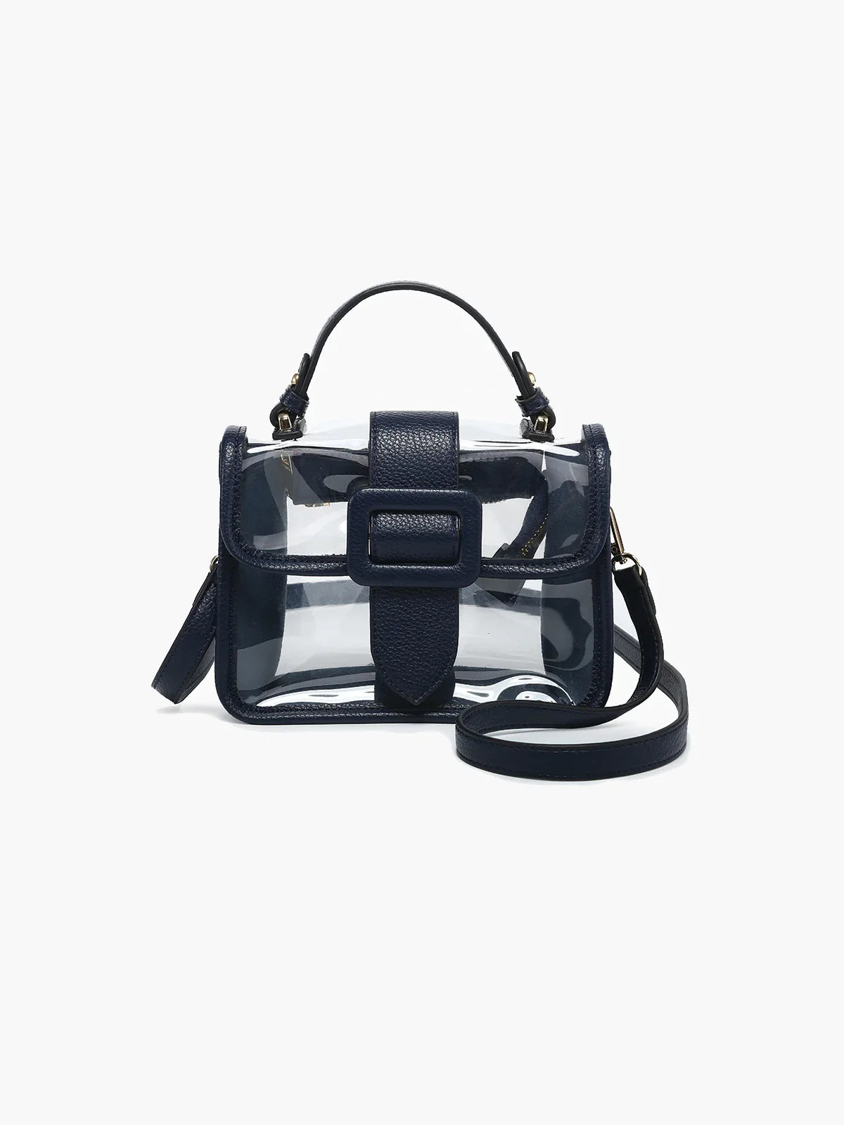 Jen & Co Toni Clear Flapover Crossbody Bag Navy Vegan Leather Stadium Approved