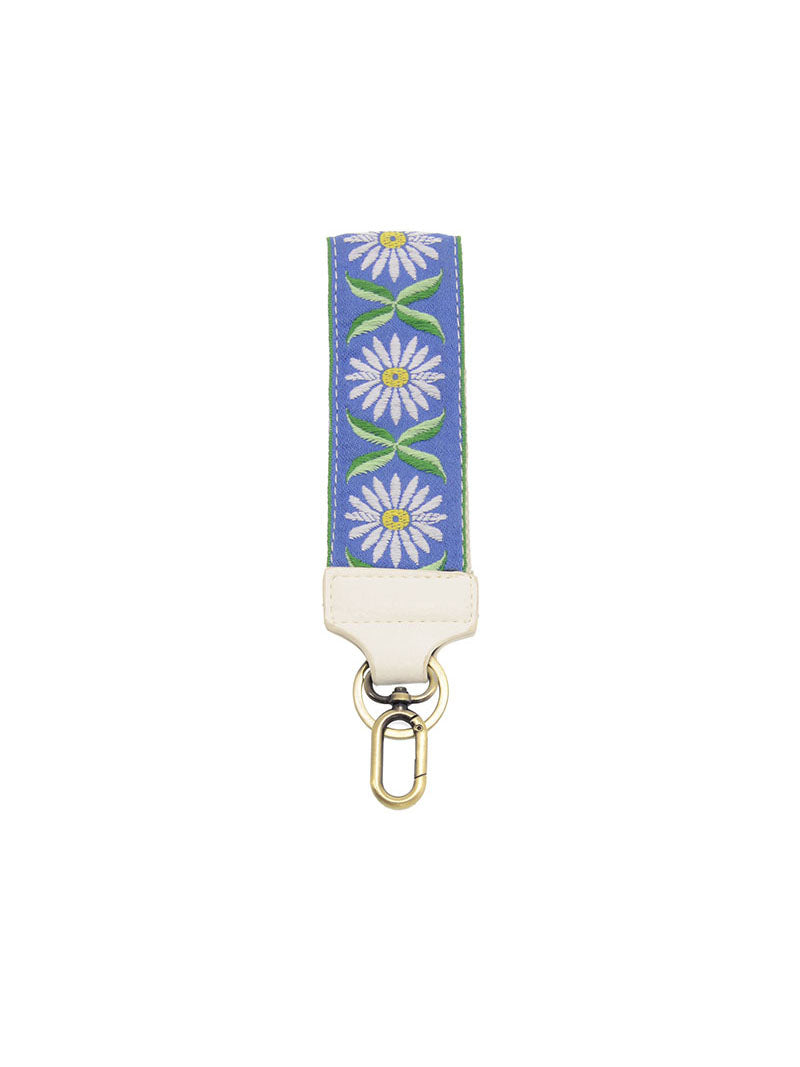 Joy Susan White Daisy Embroidered Wristlet Keychain