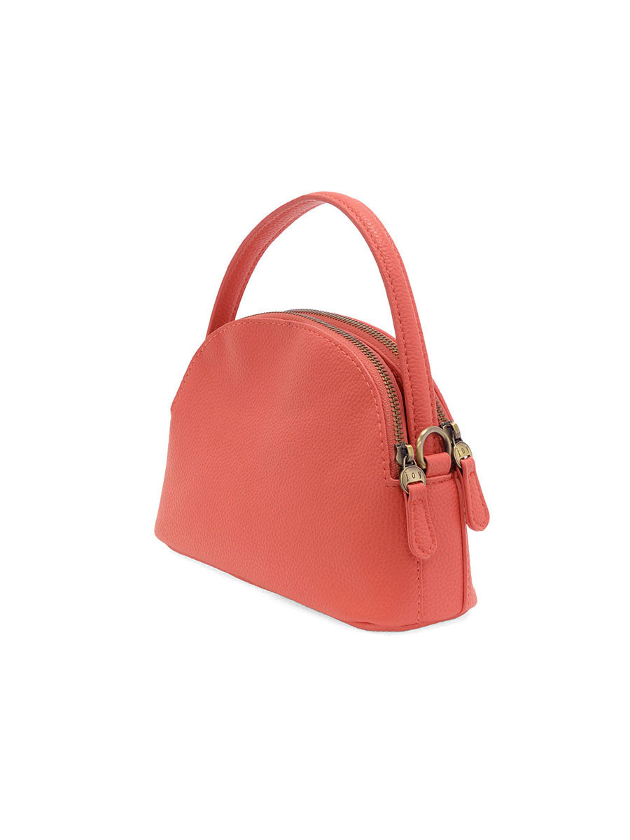 Joy Susan Larissa Double Zip Dome Crossbody Coral Vegan Leather
