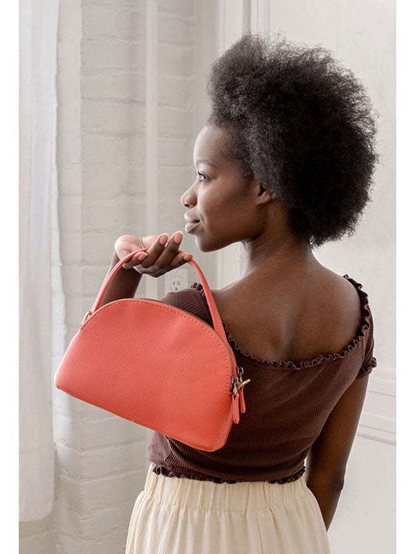 Joy Susan Larissa Double Zip Dome Crossbody Coral Vegan Leather