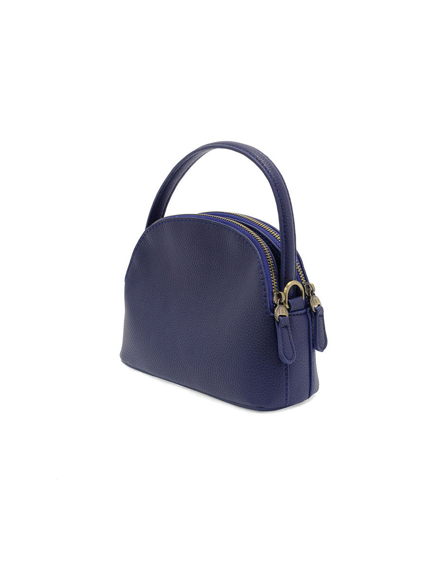 Joy Susan Larissa Double Zip Dome Crossbody Navy Vegan Leather