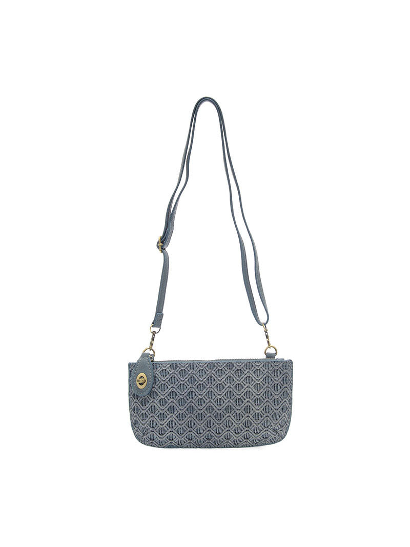 Joy Susan Lattice Woven Mini Crossbody Wristlet Clutch Denim Vegan Leather
