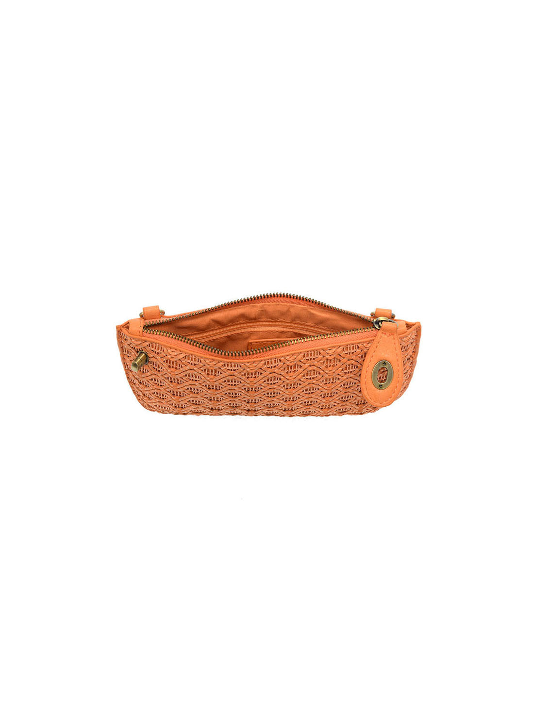 Joy Susan Lattice Woven Mini Crossbody Wristlet Clutch Orange Vegan Leather