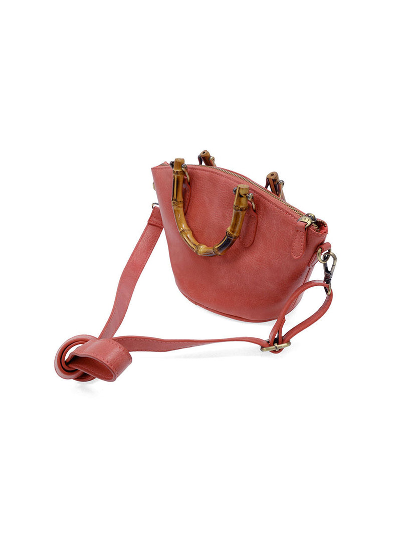 Joy Susan Millie Bamboo Handle Basket Crossbody Coral Vegan Leather