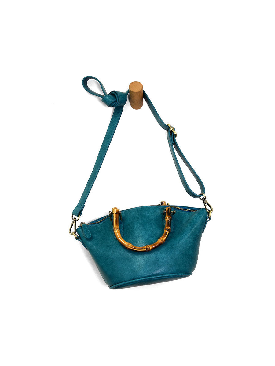 Joy Susan Millie Bamboo Handle Basket Crossbody Teal Vegan Leather