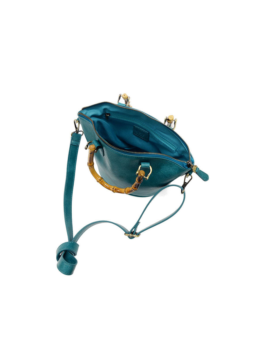 Joy Susan Millie Bamboo Handle Basket Crossbody Teal Vegan Leather