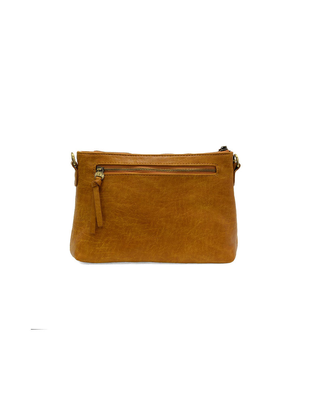 Joy Susan Oakley Whipstitch Top Zip Wristlet Crossbody Whiskey Vegan Leather