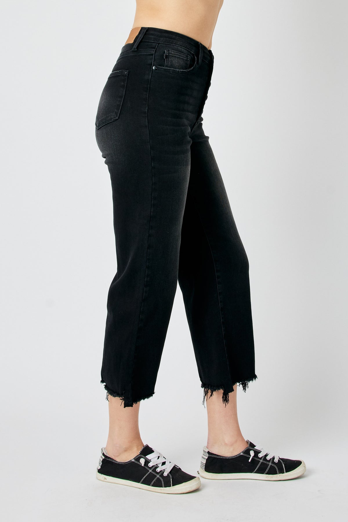 judy blue high waist destroy raw hem crop wide leg jeans-side