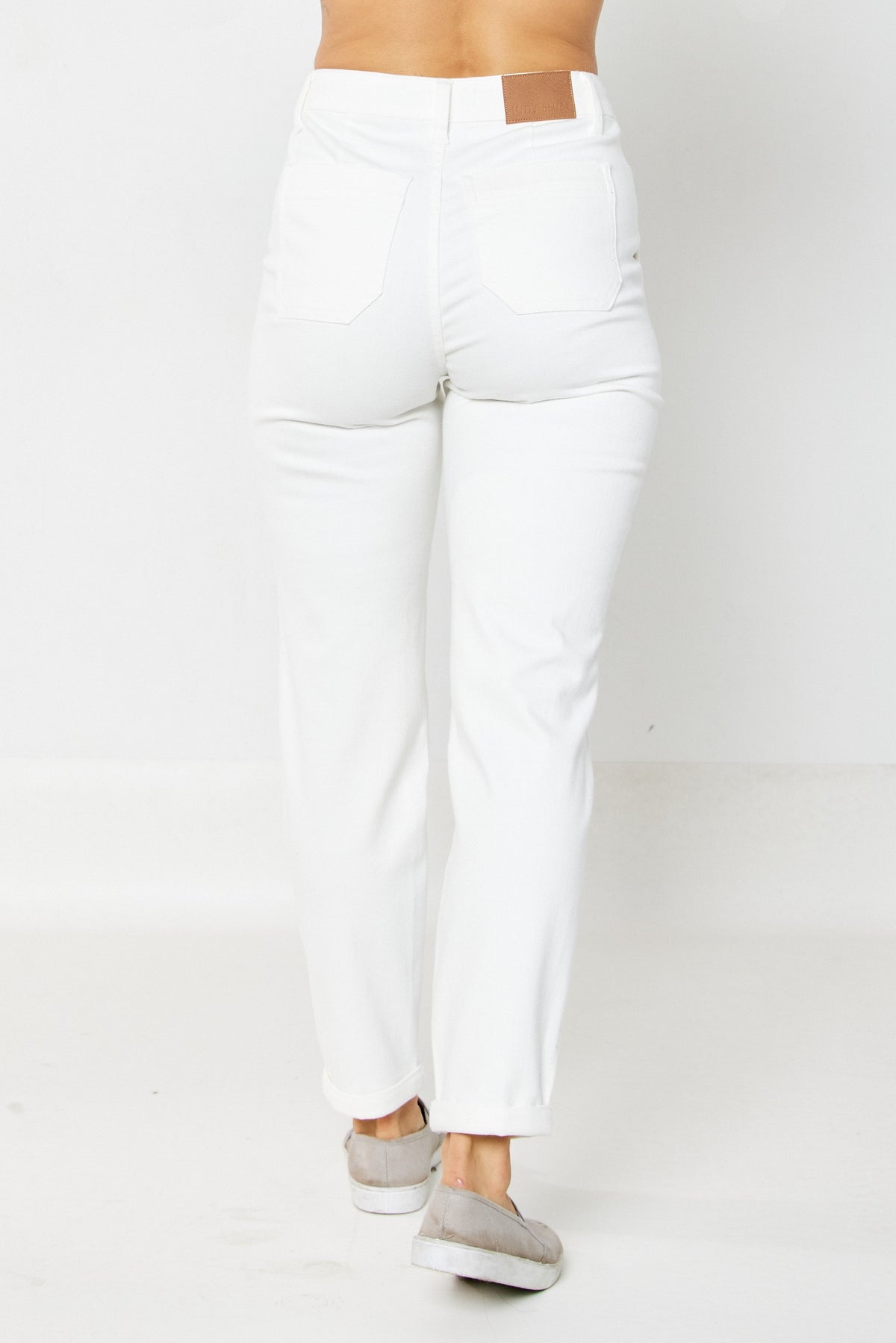 judy blue high waisted garmet dyed cuffed jogger pants in white-back