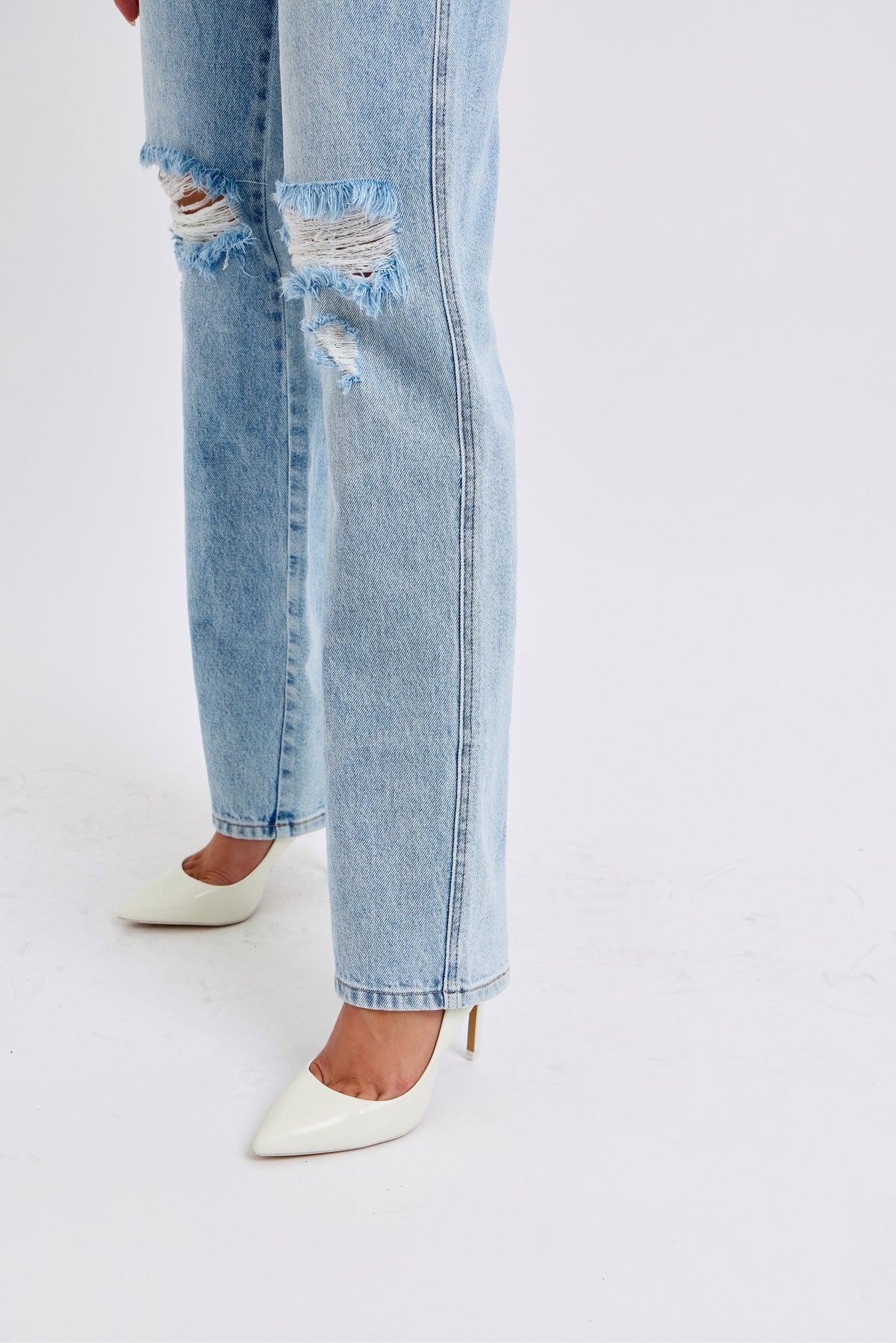 Judy Blue High Waist Rigid Destroy 90's Straight Jeans  in light wash-side detail