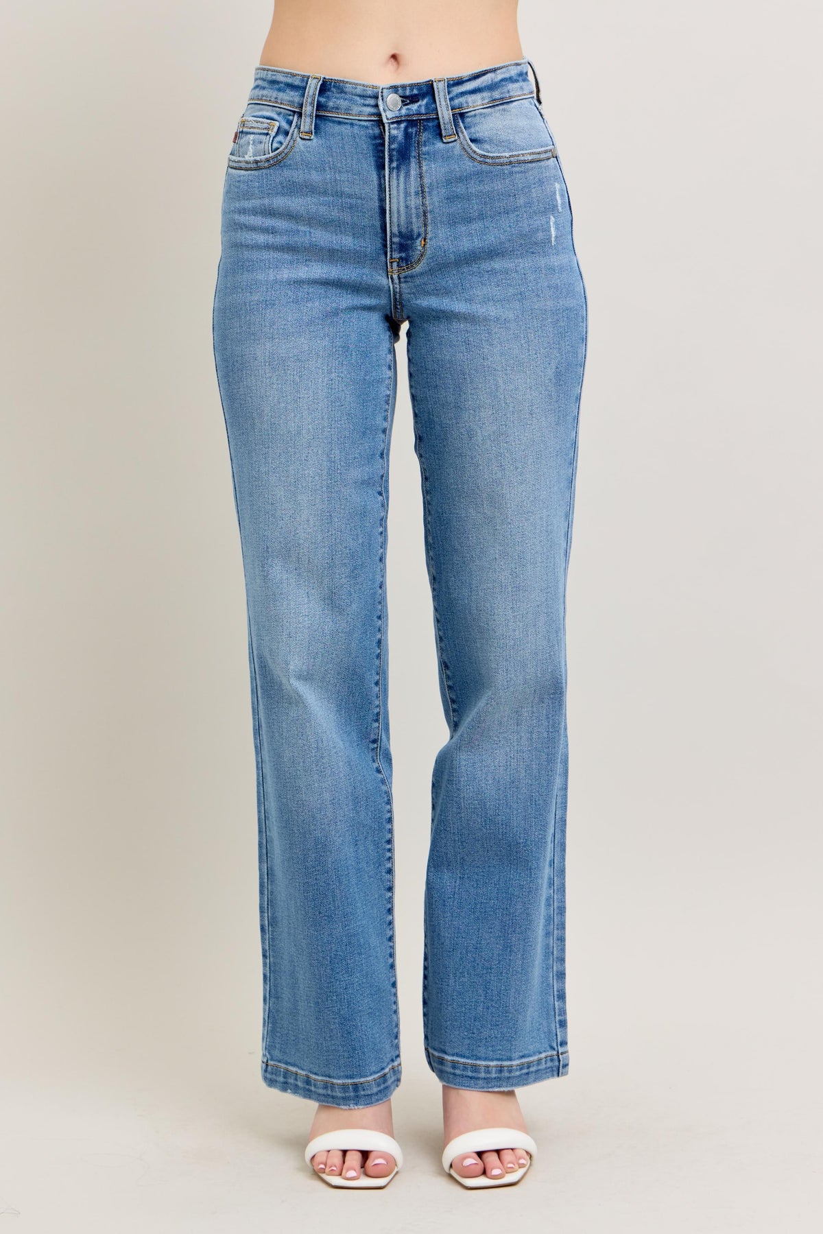 Judy Blue High Waist Trouser Straight Fit Jeans  in medium wash