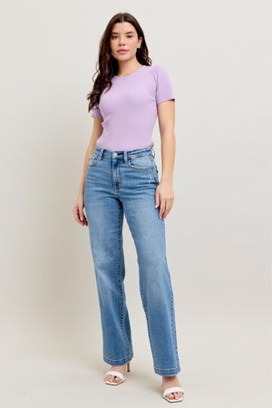 Judy Blue High Waist Trouser Straight Fit Jeans  in medium wash