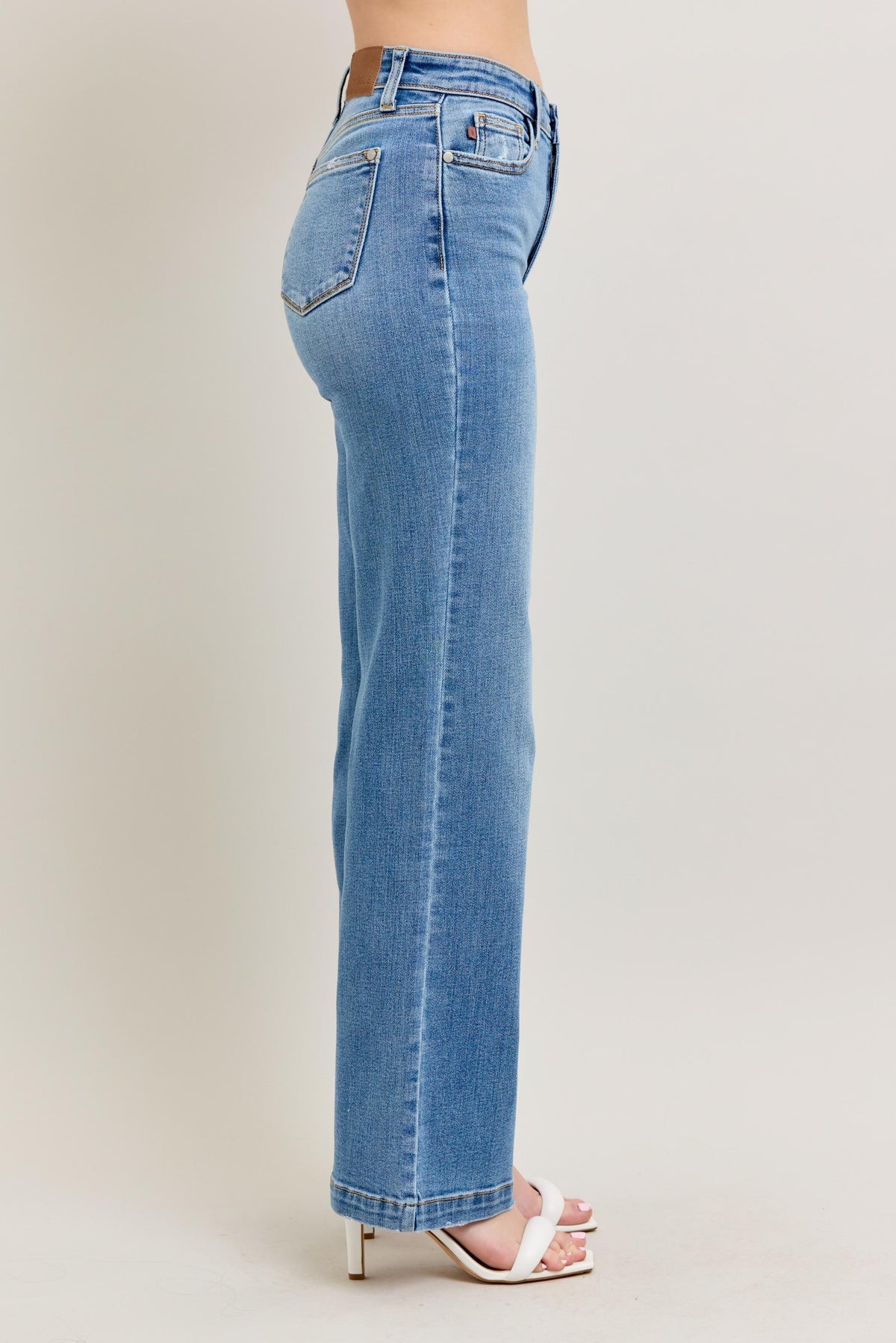 Judy Blue High Waist Trouser Straight Fit Jeans  in medium wash