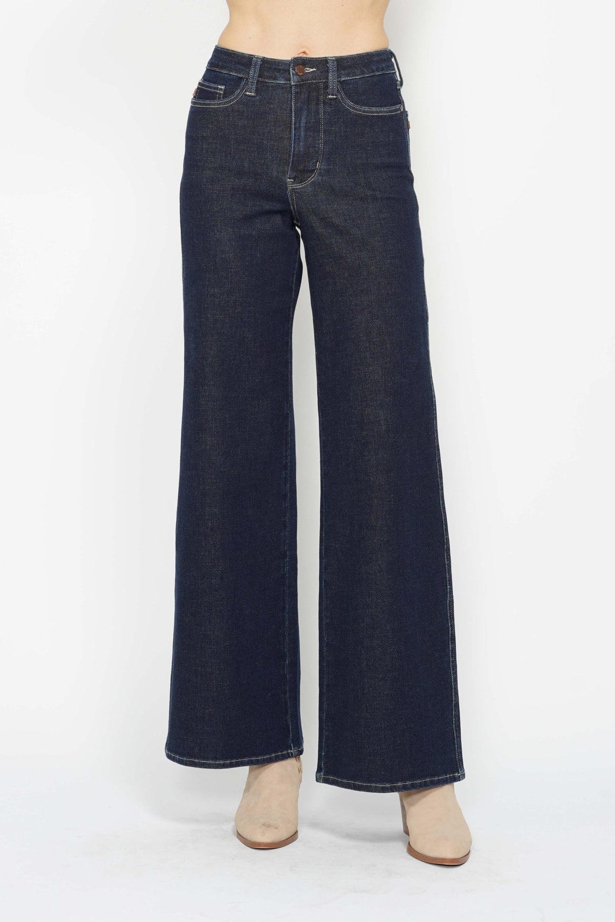 Judy Blue High Waist Tummy Control Retro Wide Leg Jeans  in rinse-front