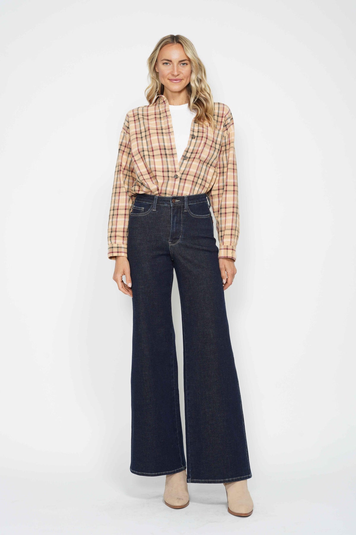 Judy Blue High Waist Tummy Control Retro Wide Leg Jeans  in rinse-front