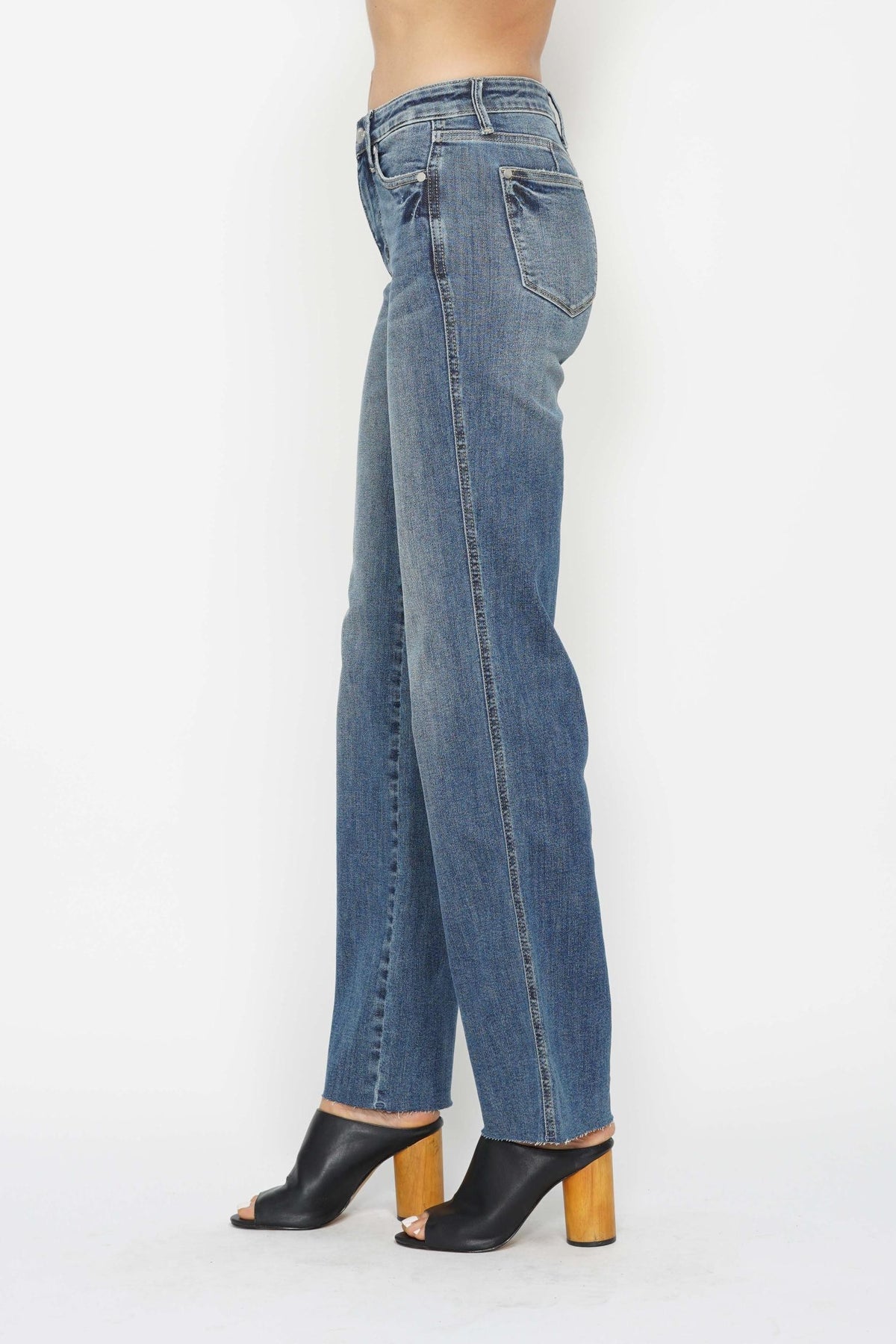 Judy Blue Medium Rise Tummy Control Vintage Straight Jeans in medium wash-side