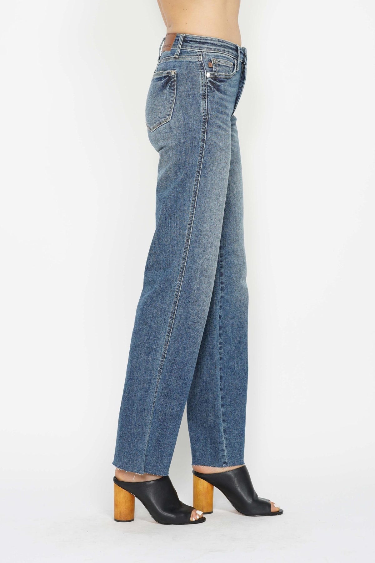 Judy Blue Medium Rise Tummy Control Vintage Straight Jeans in medium wash-side