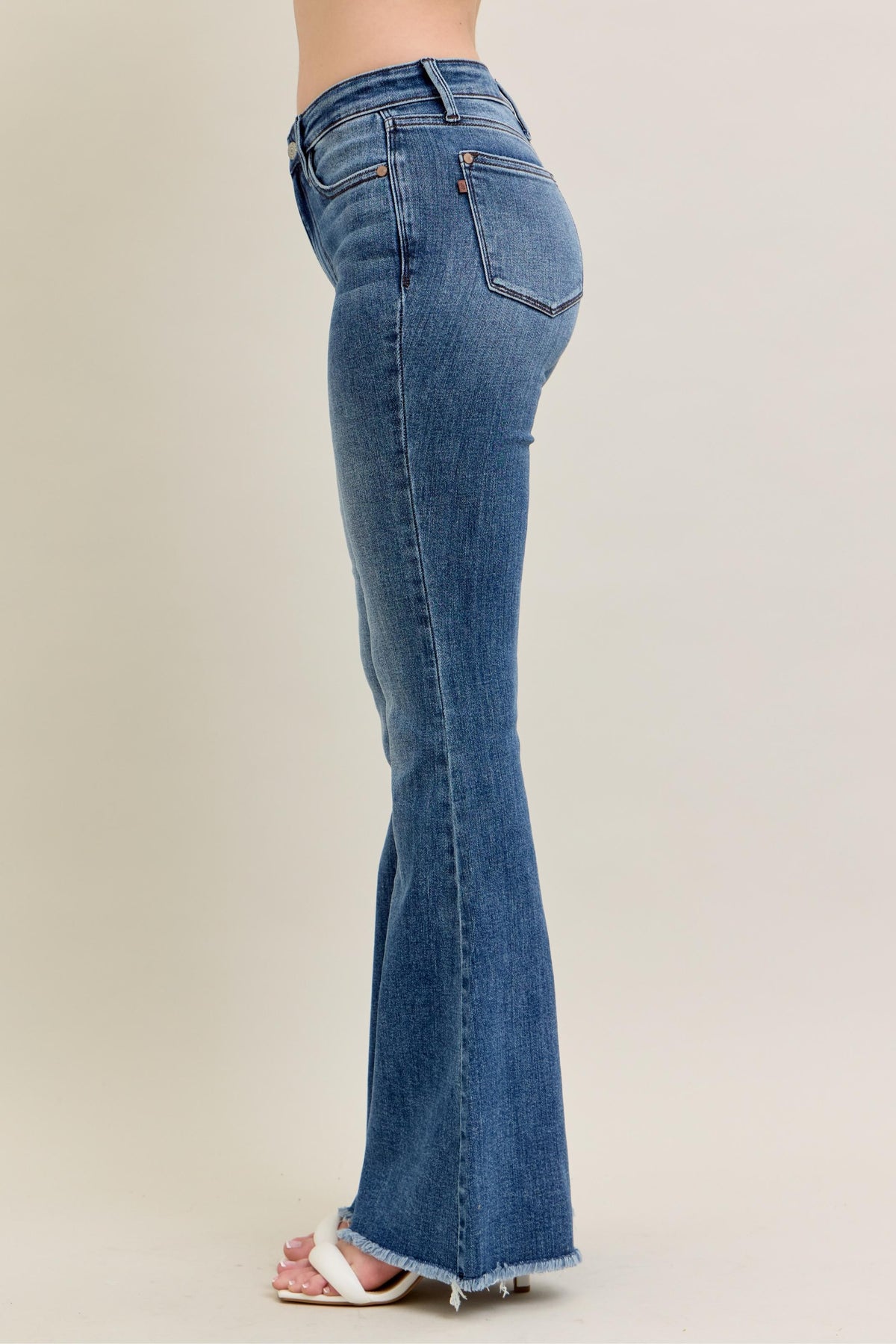 Judy Blue Medium Rise Fray Hem Flare Jeans  in medium 