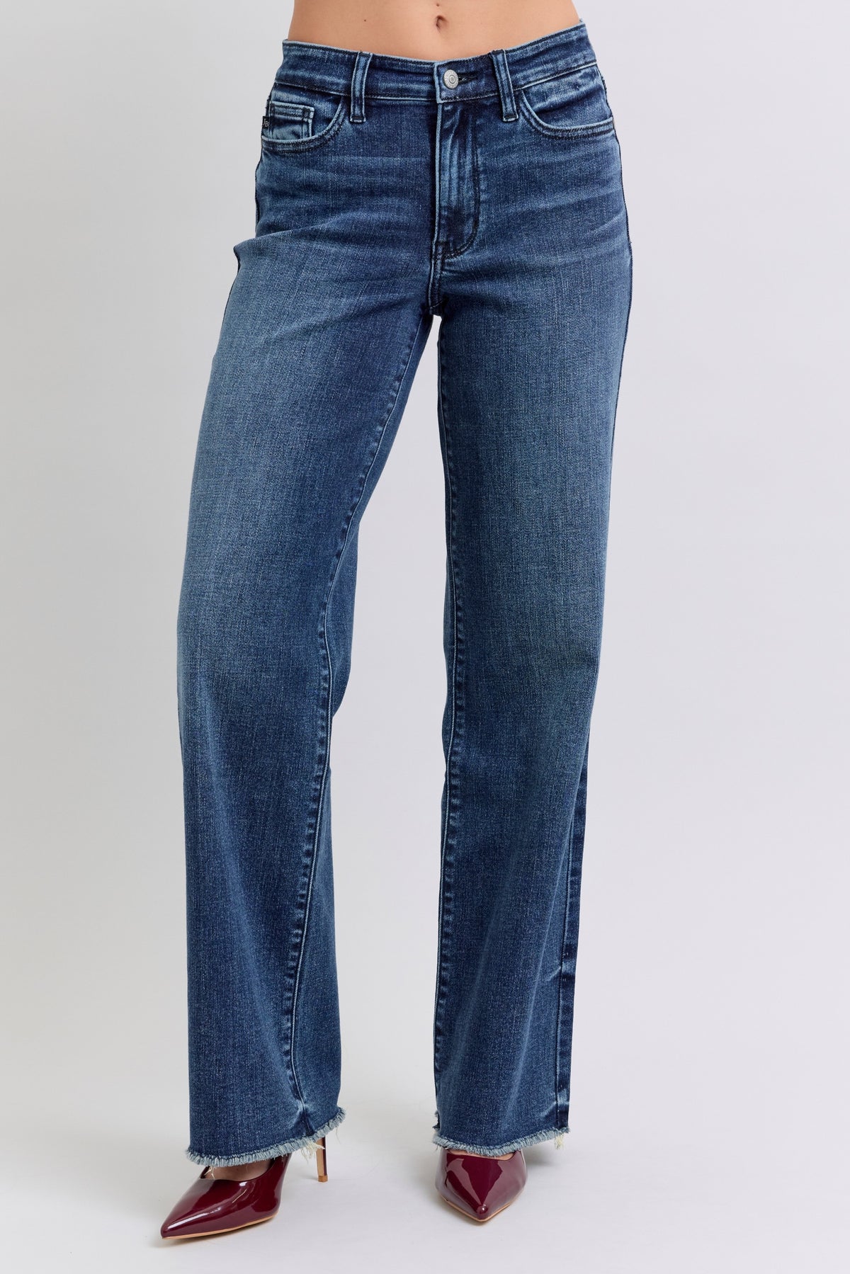 Judy Blue Mid Rise Wide Leg With Tint Jeans in dark wash-front