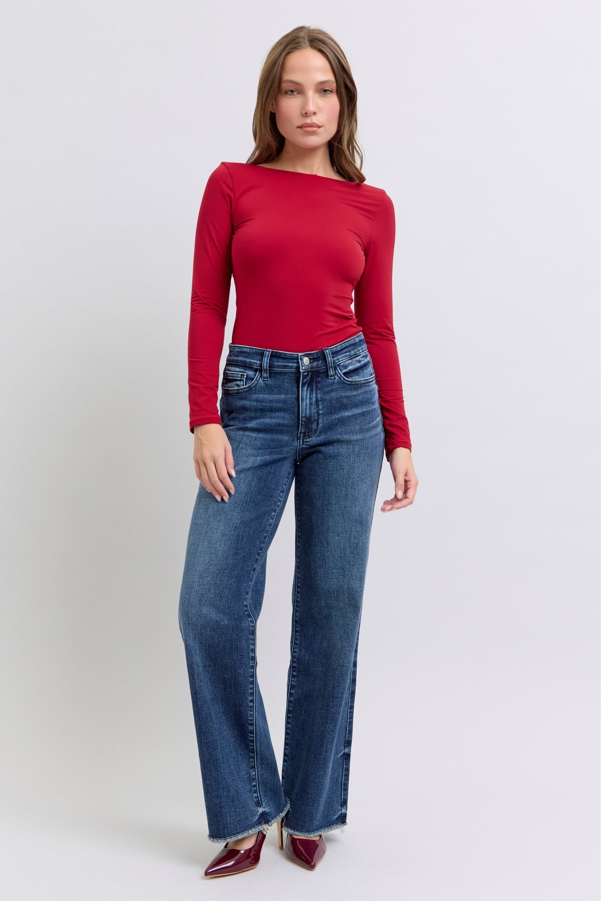 Judy Blue Mid Rise Wide Leg With Tint Jeans in dark wash-front