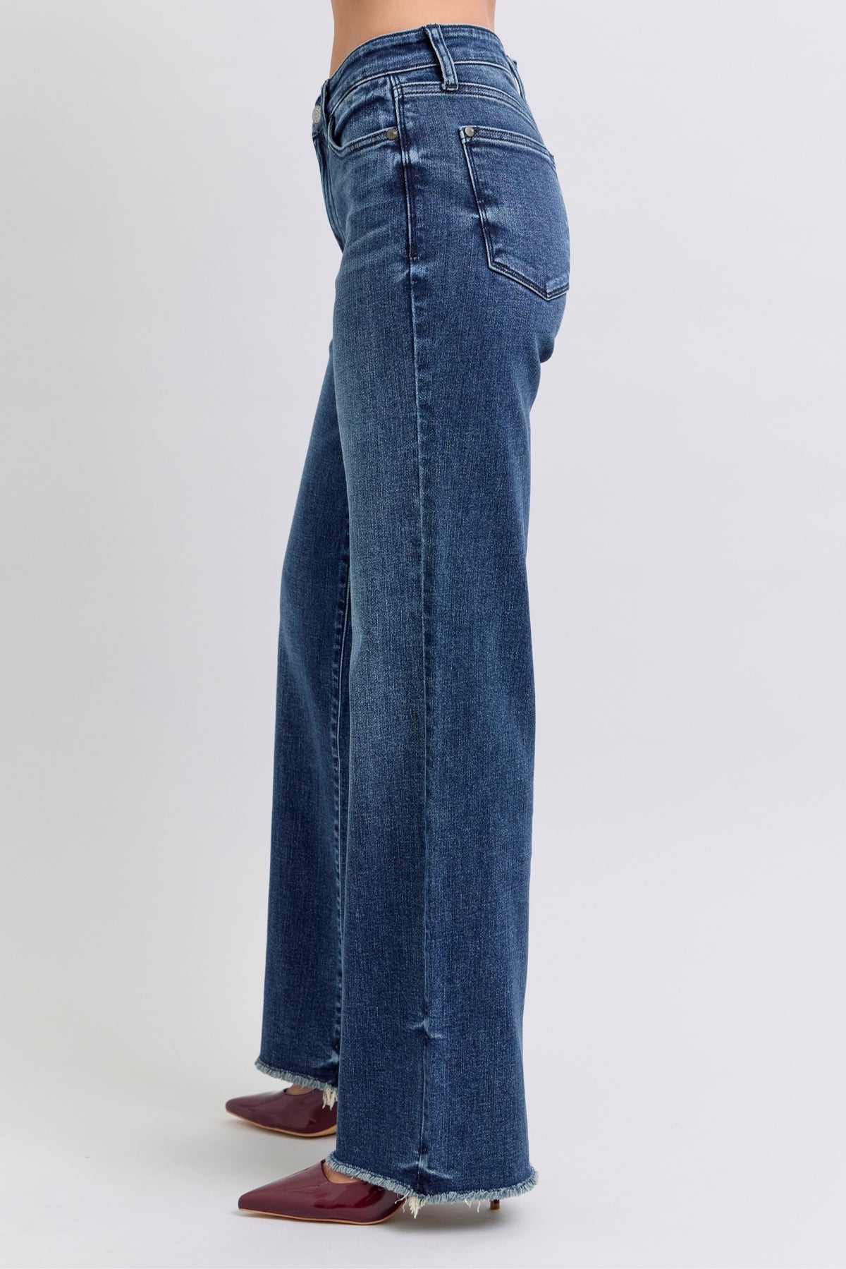 Judy Blue Mid Rise Wide Leg With Tint Jeans in dark wash-side