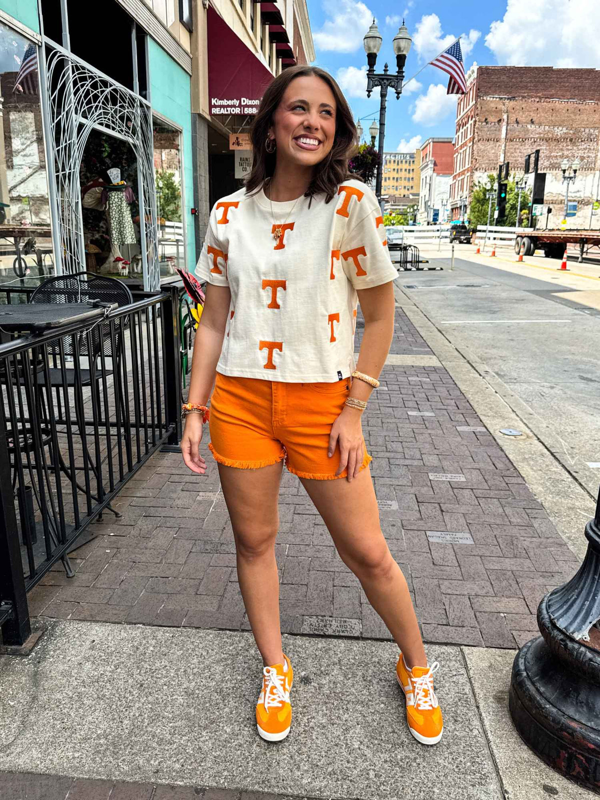 Judy Blue Tennessee Orange Mid-Rise Fray Hem Shorts