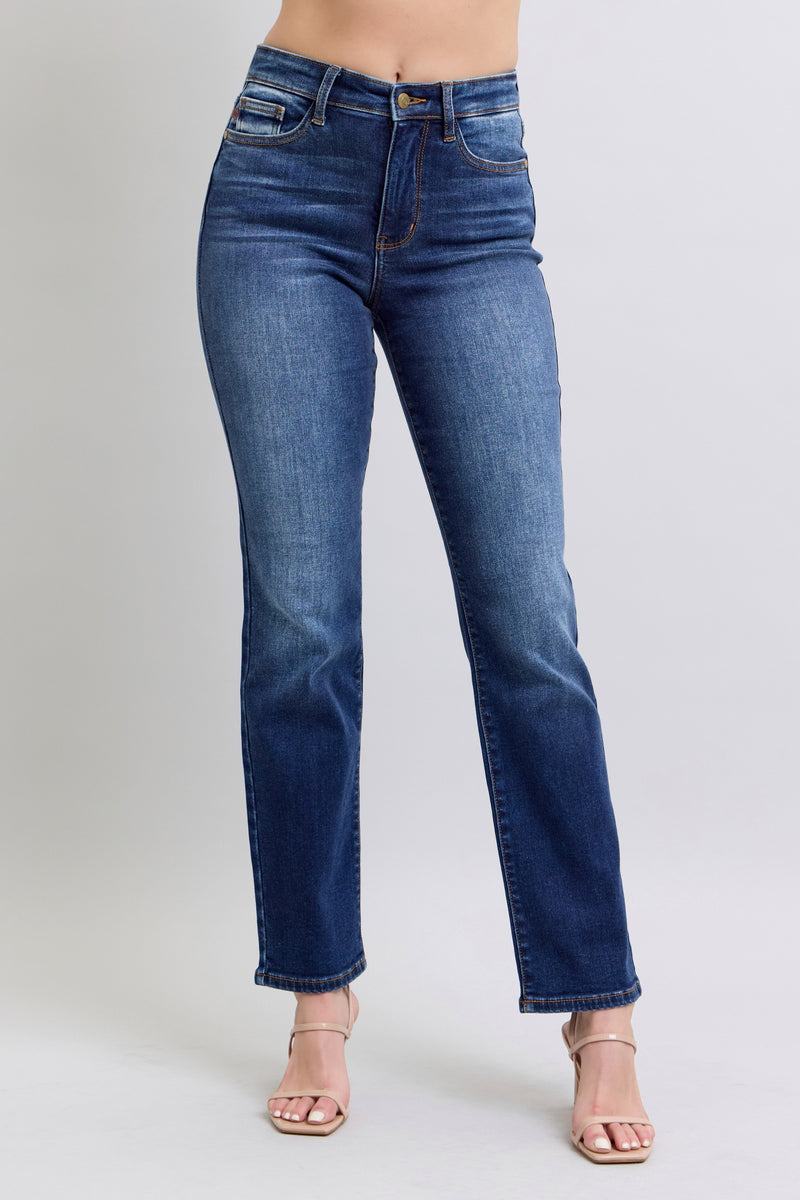 Judy Blue Vintage Wash Thermal Straight Leg Jeans- front