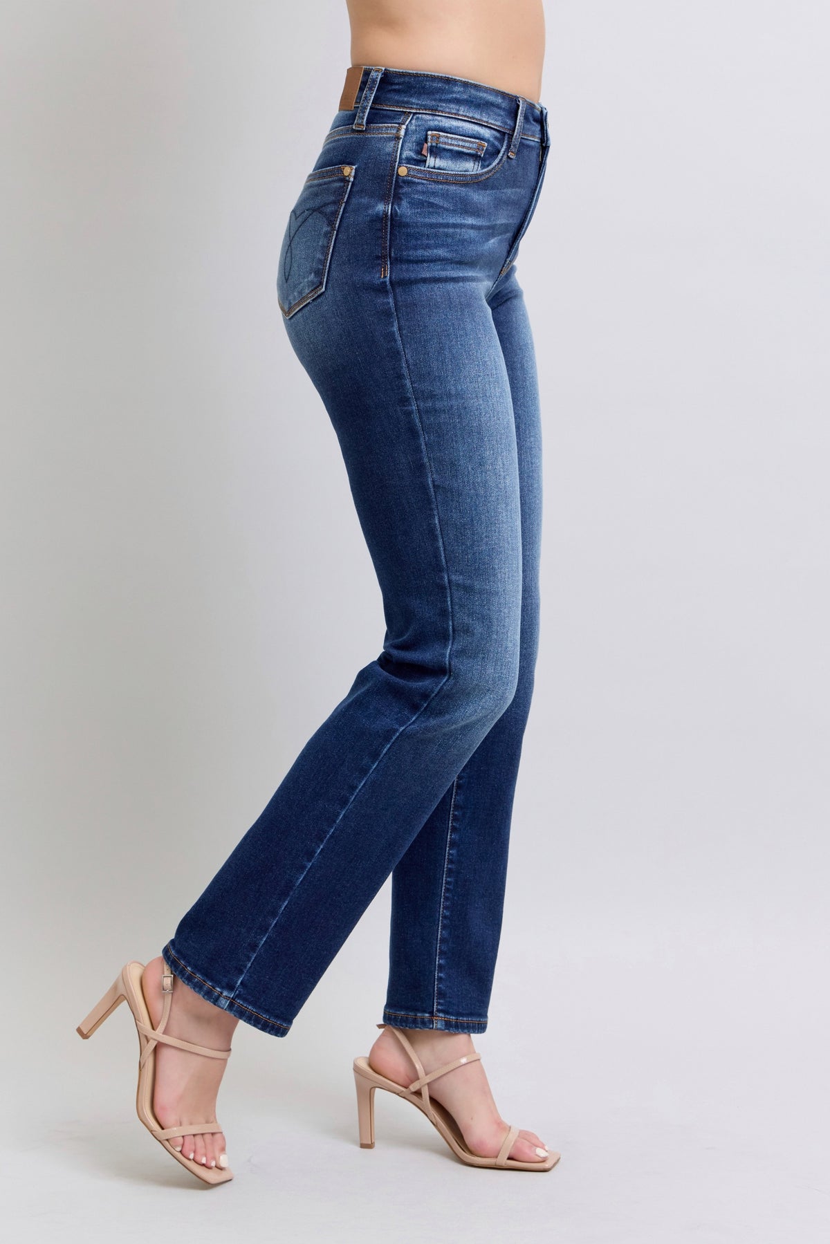 Judy Blue Vintage Wash Thermal Straight Leg Jeans- side