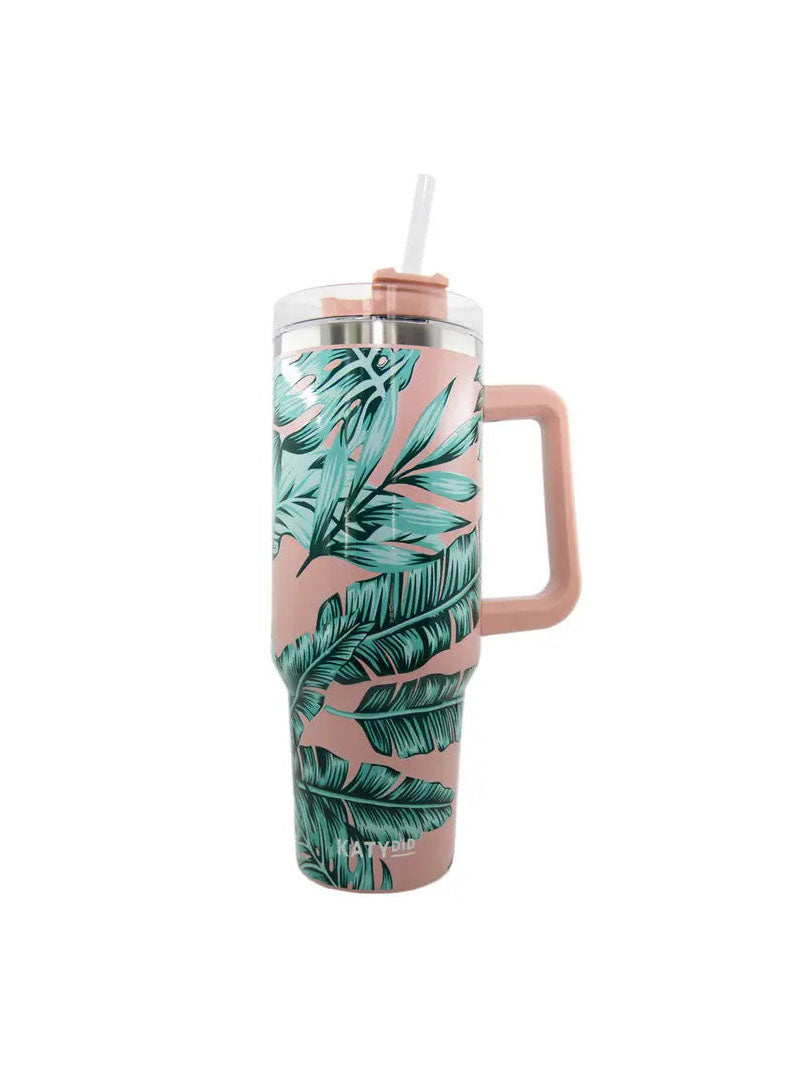 Insulated Tumbler with Handle Tropical Leaves 40oz