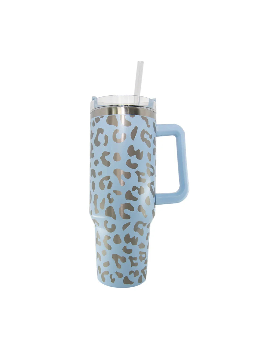 Light Blue Metallic Leopard Insulated Tumbler with Straw 40oz