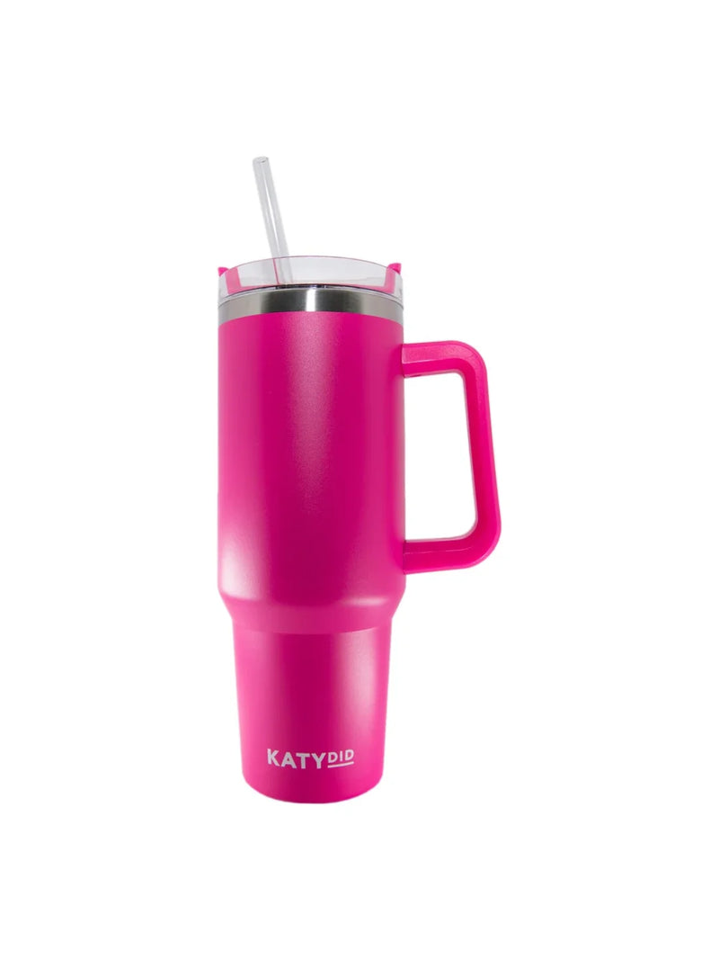 katydid insulated tumbler with straw hot pink