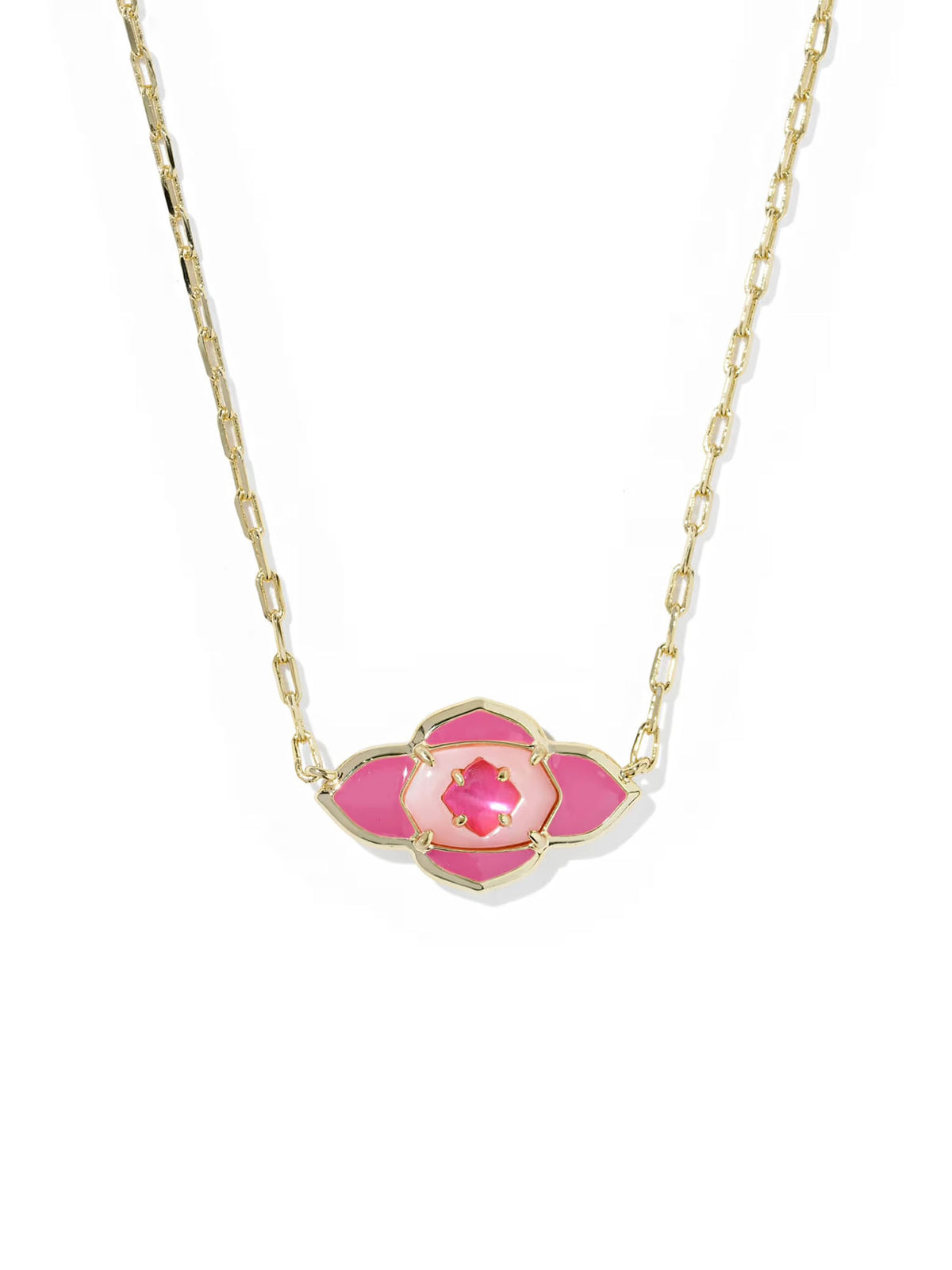 Kendra Scott Abbie Medallion Gold Short Pendant Necklace in Hot Pink Mix
