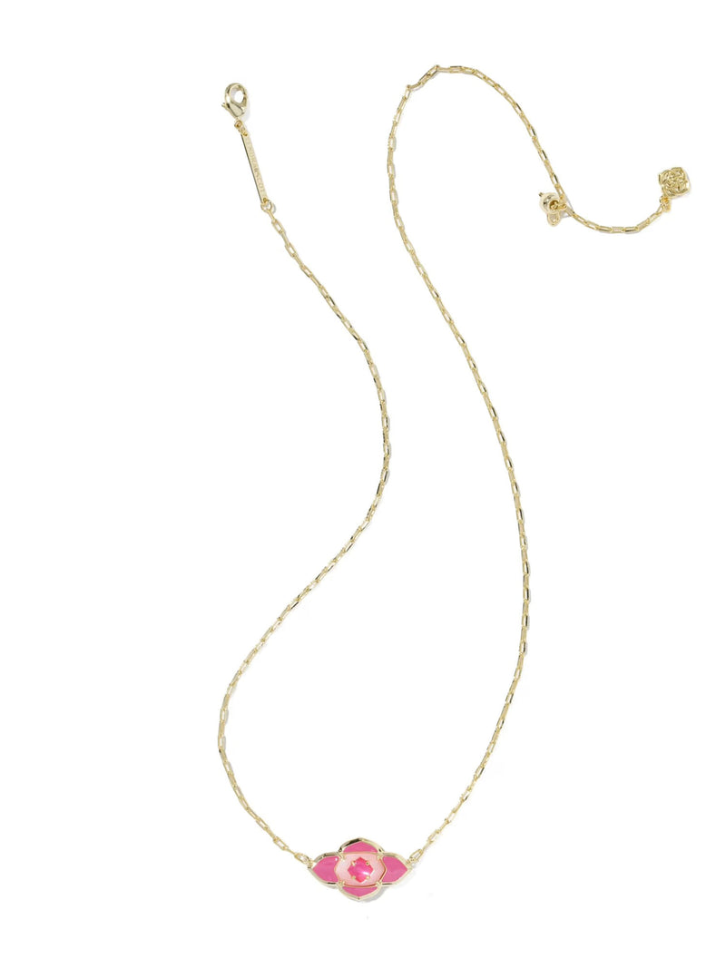Kendra Scott Abbie Medallion Gold Short Pendant Necklace in Hot Pink Mix