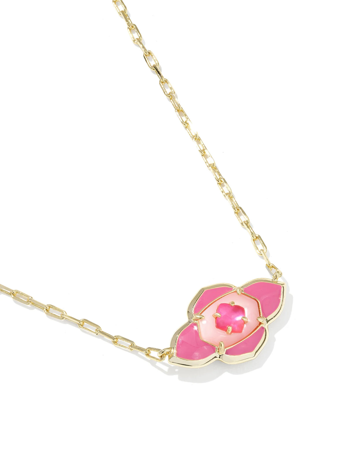 Kendra Scott Abbie Medallion Gold Short Pendant Necklace in Hot Pink Mix