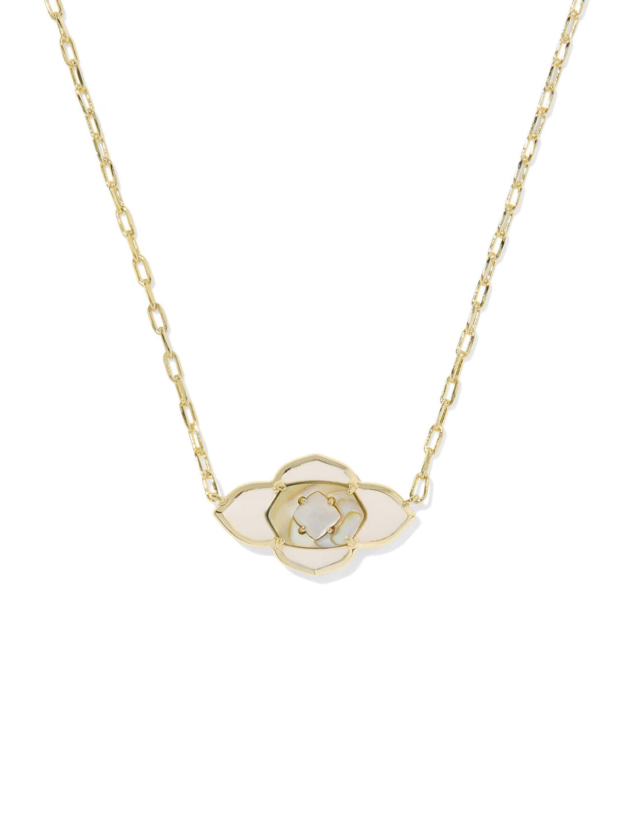Kendra Scott Abbie Medallion Gold Short Pendant Necklace in Neutral Mix