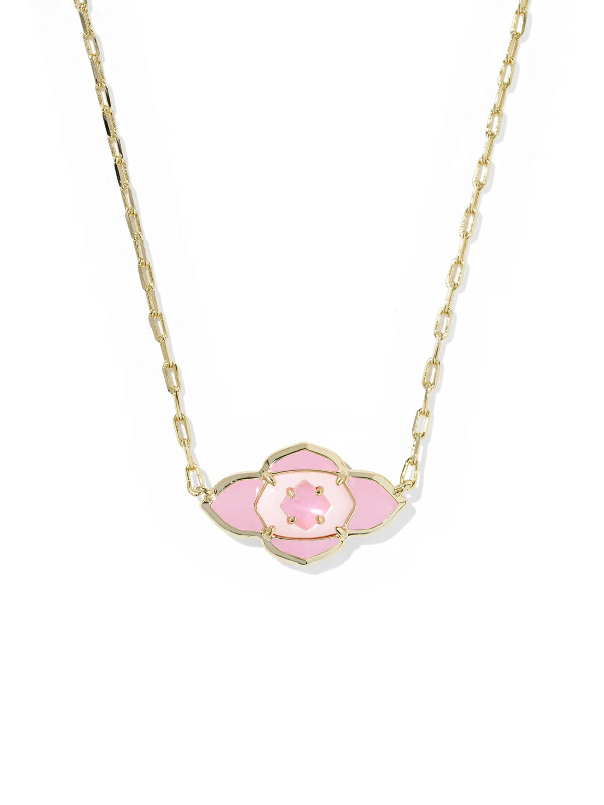 Kendra Scott Abbie Medallion Gold Short Pendant Necklace in Pink Mix