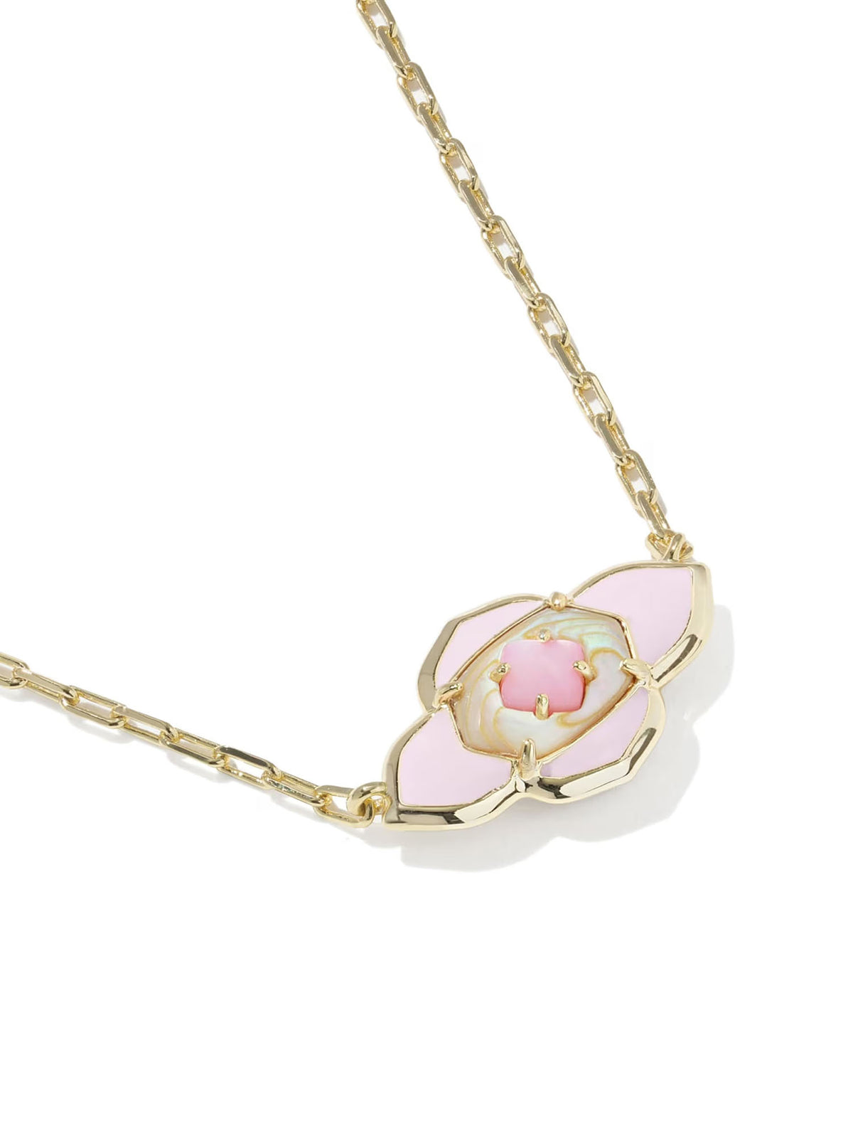 Kendra Scott Abbie Medallion Gold Short Pendant Necklace in Pink Mix