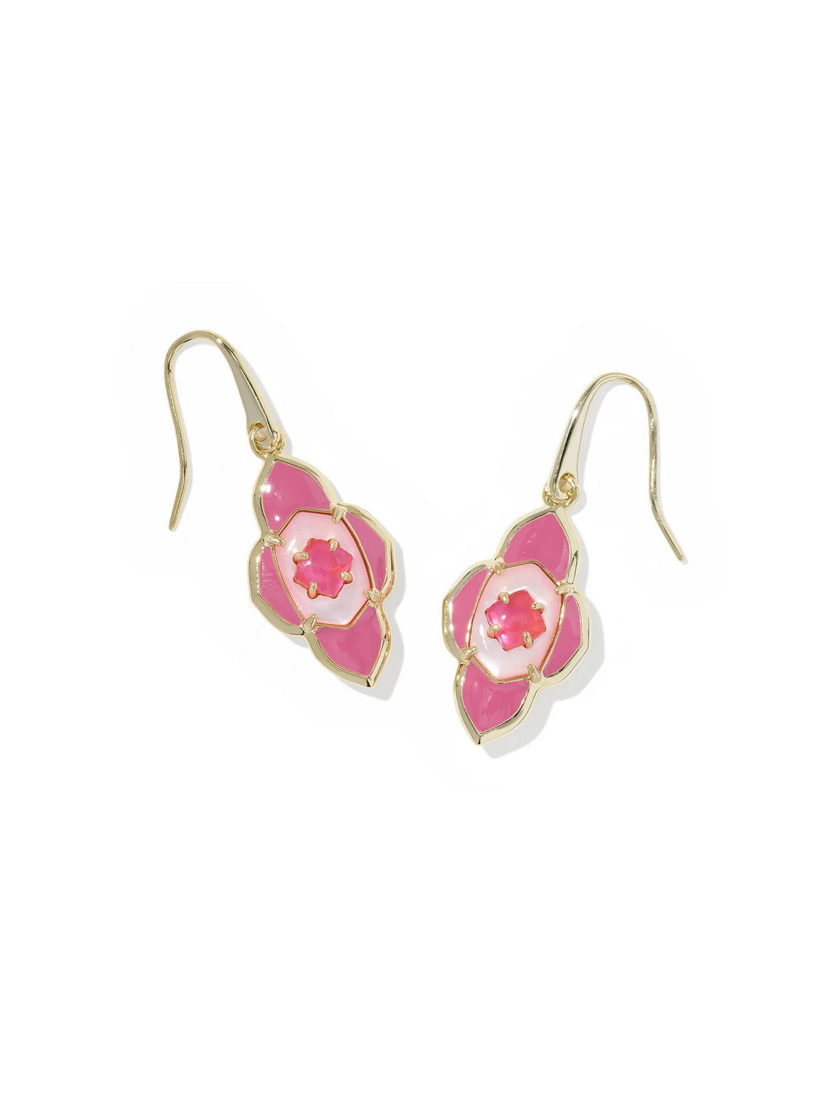 Kendra Scott Abbie Medallion Gold Small Drop Earrings in Hot Pink Mix