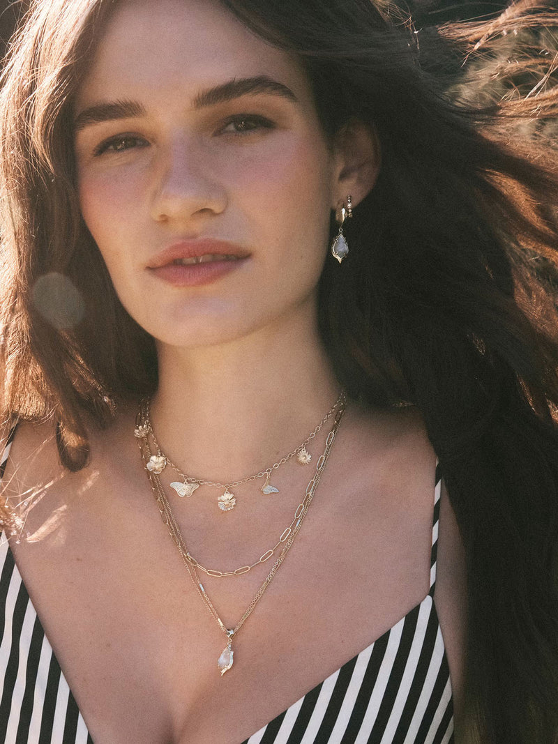 Kendra Scott Adriana Scallop Frame Gold Huggie Earrings in Natural Mother-of-Pearl