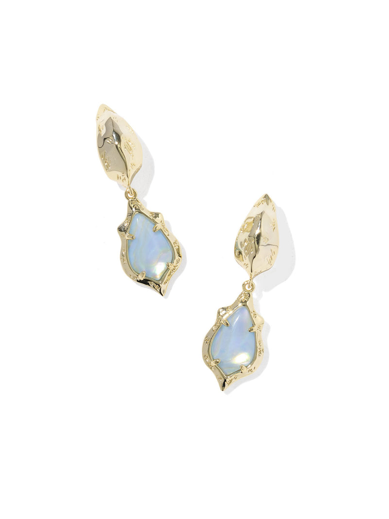 Kendra Scott Adriana Scallop Frame Gold Huggie Earrings in Sky Blue Iridescent Abalone