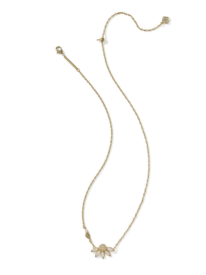 Kendra Scott Anya Flower Gold Short Pendant Necklace in Ivory Mix