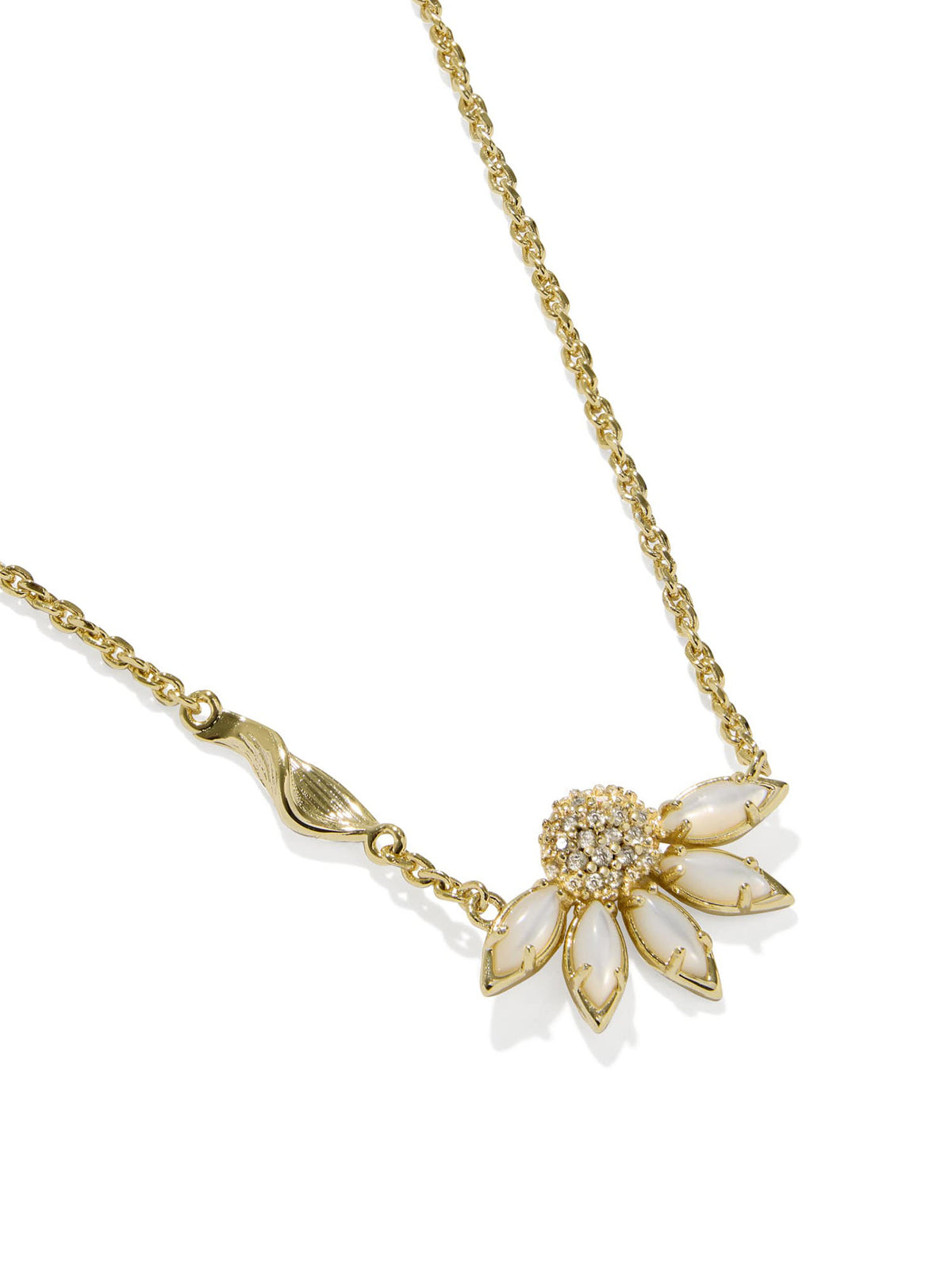 Kendra Scott Anya Flower Gold Short Pendant Necklace in Ivory Mix