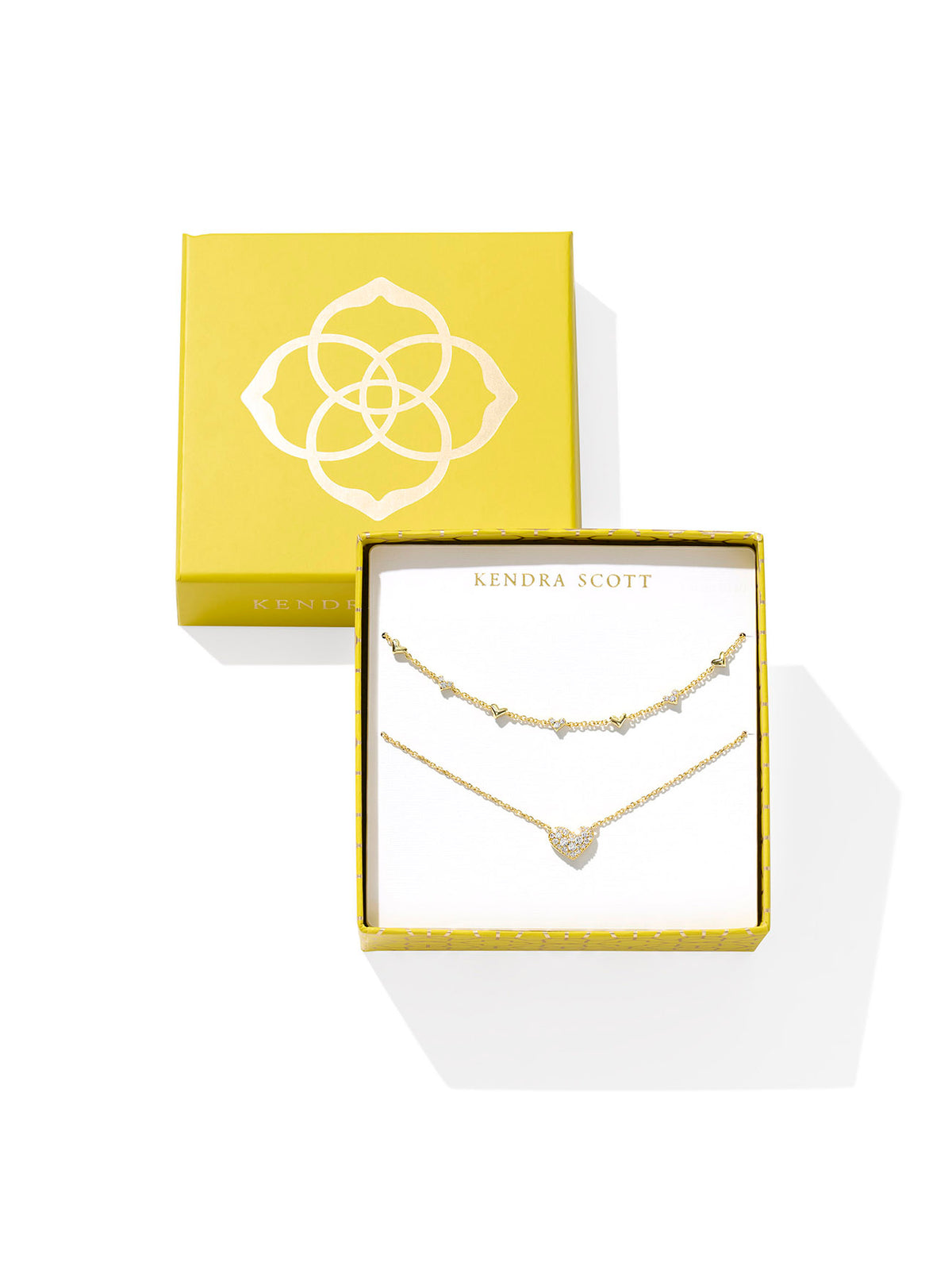 Kendra Scott Ari & Haven Heart Necklace Gift Set Ari Gold Pave Crystal Heart Necklace Haven Heart Gold Strand Necklace White CZ