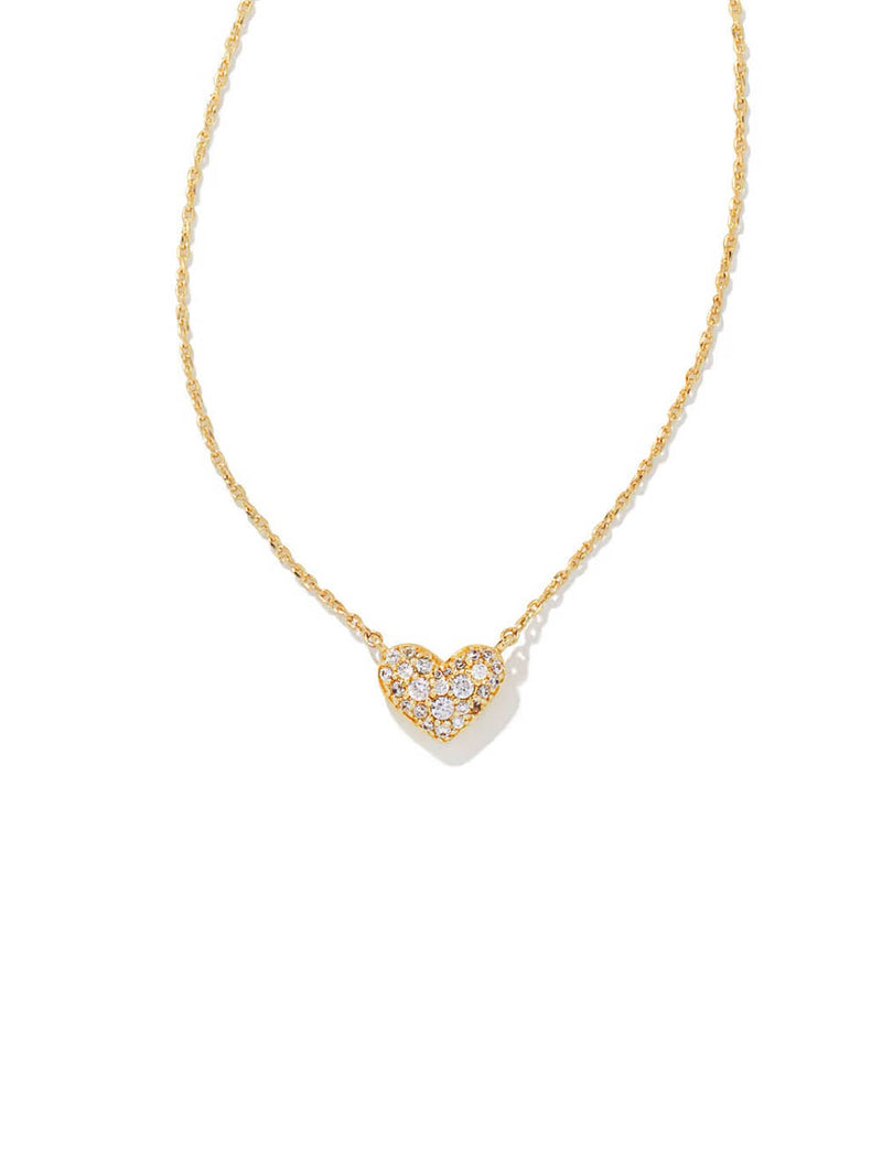 Kendra Scott Ari & Haven Heart Necklace Gift Set Ari Gold Pave Crystal Heart Necklace Haven Heart Gold Strand Necklace White CZ